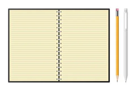 Notebook with pencil and pen vector illustration Stock Illustration