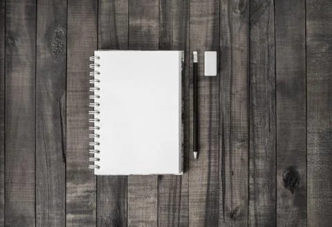 Notebook, pencil, eraser Stock Photos