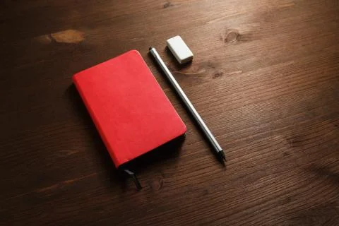 Notebook, pencil, eraser Stock Photos