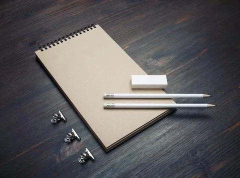 Notebook, pencil, eraser Stock Photos