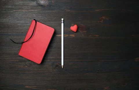 Notebook, pencil, heart Stock Photos