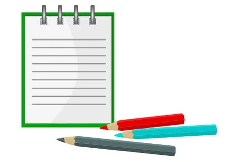 Notebook with pencil isolated on white background. Stock Illustration