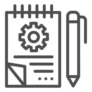 Notebook with pencil line icon. Notepad with drawn project vector illustration 스톡 일러스트