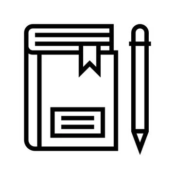 Notebook with pencil vector, line style icon Stock Illustration