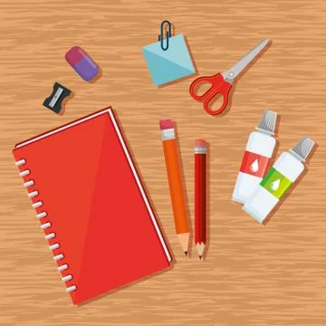 Notebook with pencils and scissors with sharpener and eraser 库存插图