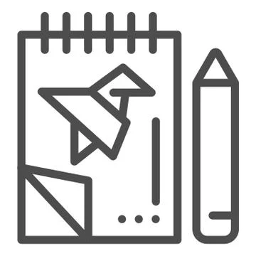 Notebook with project and pencil line icon. Notepad with drawn bird vector イラスト素材