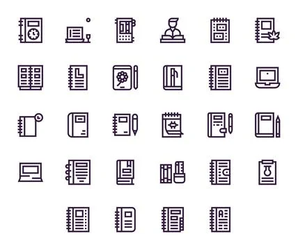 Notebook Scalable Vector Set featuring 28 Editable Bold Line 256x256 Icons Illustrazione stock