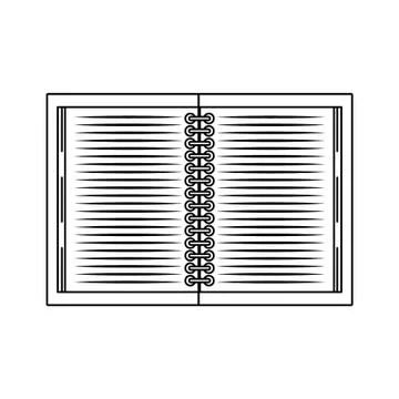 Notebook school open isolated cartoon in black and white Stock Illustration