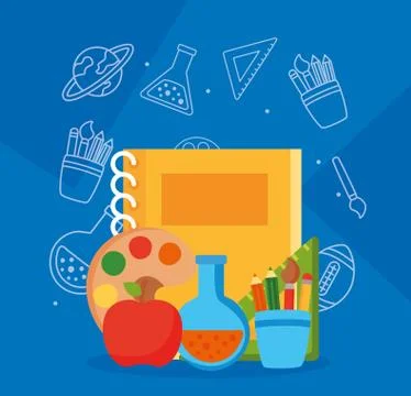 Notebook with school supplies elements Stock Illustration