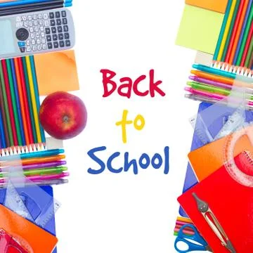 Notebook with school supplies Stock Photos