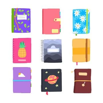 Notebook set cartoon vector illustration Stock Illustration