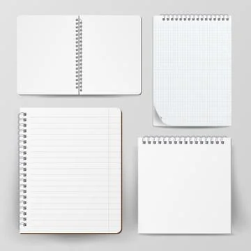Notebook Set With Coil Spiral. Vector Spiral Notepad. Clean Mock Up For Your Illustrazione stock