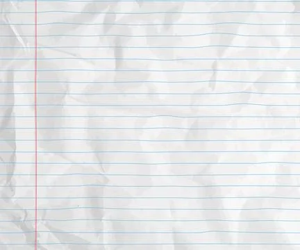 Notebook sheet with red margins. Paper background with line pattern and crumpled Stock Illustration