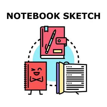 Notebook sketch concept with writing and learning tools Stockillustratie