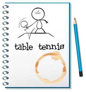 A notebook with a sketch of a person playing table tennis Stock Illustration