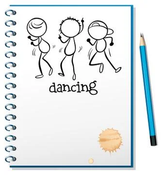 A notebook with a sketch of three people dancing Illustrazione stock