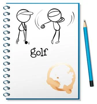 A notebook with a sketch of two people playing golf Stock Illustration