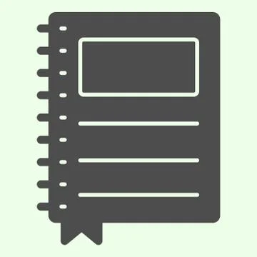 Notebook solid icon. School writing pad with ring spiral binder glyph style Illustrazione stock