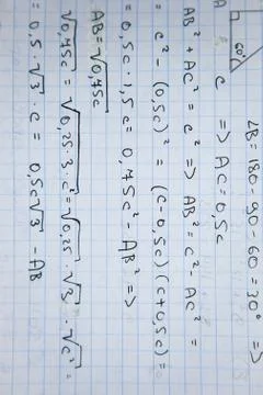 Notebook with some exercises, equations, close up Stock Photos