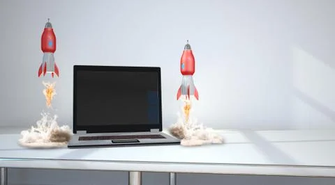 Notebook Starting Rockets Stockillustratie