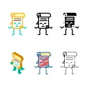 Notebook stationery character color set icon vector Stock Illustration
