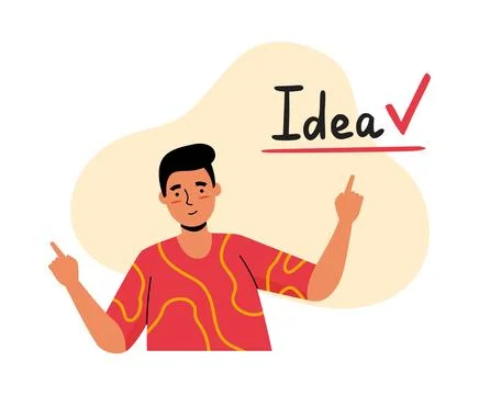 Notebook sticker. Man with idea. Solution checkmark. Business strategy イラスト素材