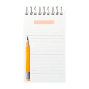 Notebook template on rings with a pencil. Vertical blank sheet Stock Illustration