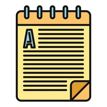 Notebook with text and letter a icon Illustrazione stock