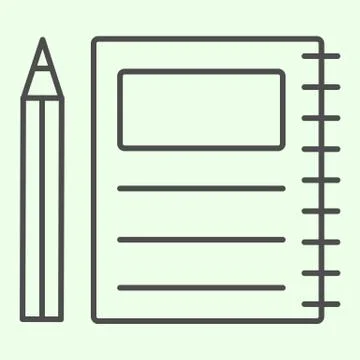Notebook thin line icon. Writing spiral notepad and pencil outline style Stock Illustration
