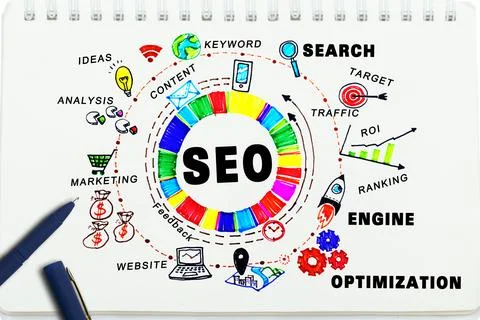 Notebook with Tolls and Notes about SEO,concept Stock Photos