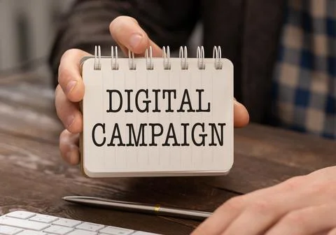 Notebook with Toolls and Notes about Marketing. DIGITAL CAMPAIGN text Stock Photos