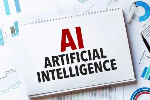 Notebook with Tools and Notes with text AI - Artificial Intelligence Stock Photos