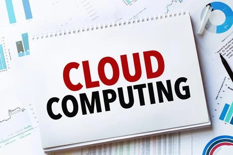 Notebook with Tools and Notes with text cloud computing Stock Photos
