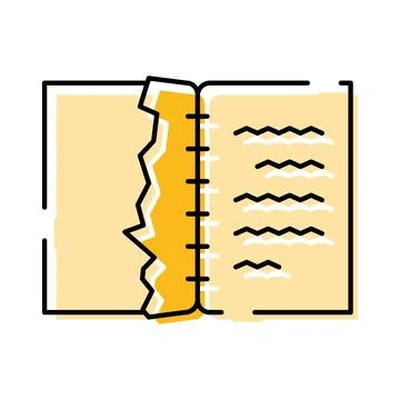Notebook with torn page symbolizing lost important information Stock Illustration