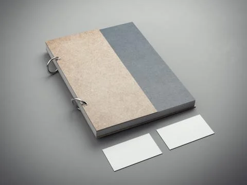 Notebook with two business cards. 3d rendering Stock Illustration