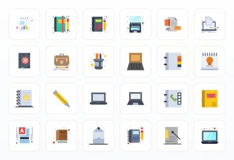 Notebook Vector Graphics featuring 24 Flat Pixel Optimized Retina Ready Desig Stock Illustration