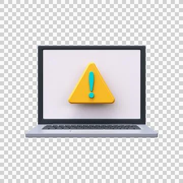 Notebook warning sign. 3d laptop with exclamation mark Stock Illustration