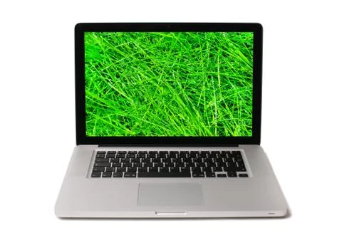 Notebook with wet grass on screen Stock Photos