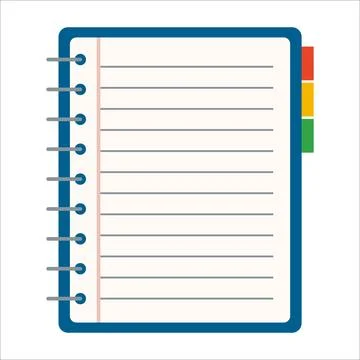 Notebook on a White Background With Blue Outline and Colorful Tabs on the S.. Stockillustratie