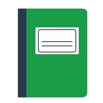 Notebook on a White Background With a Solid Green Cover and Blue Spine Stock Illustration