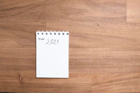 Notebook to write the plan for the new year, the goals for 2021 Stock Photos