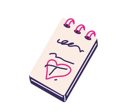 Notebook with writing text and heart vector illustration. Spiral note paper 스톡 일러스트