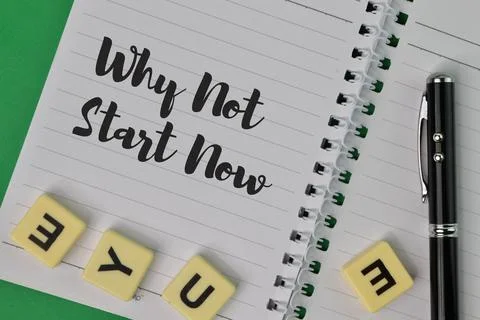 Notebook written with question WHY NOT START NOW Stock Photos
