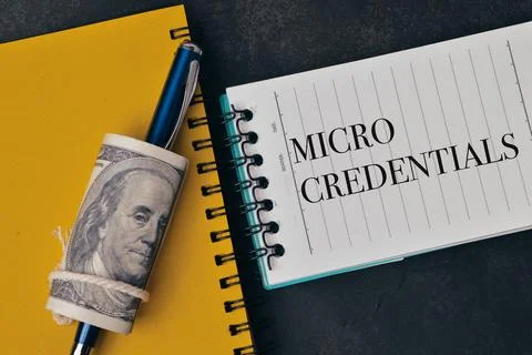 Notebook written with text MICRO CREDENTIALS Stock Photos