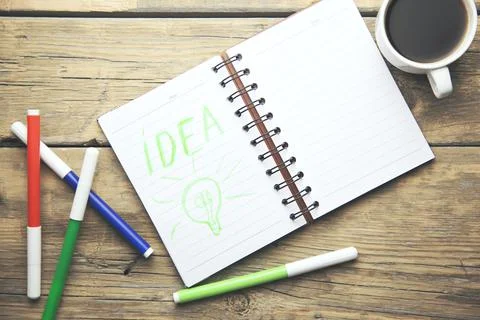 Notebook,markers and coffee Stock Photos