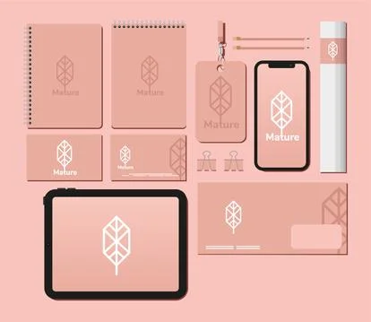Notebooks and bundle of mockup set elements in pink background 스톡 일러스트