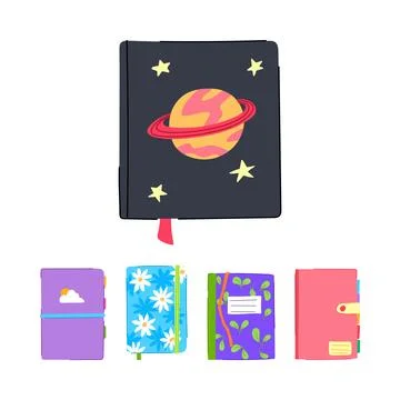 Notebooks and planners with cute designs Stock Illustration