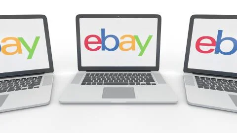 Notebooks with eBay Inc. logo on the screen. Computer technology conceptual Stock Illustration