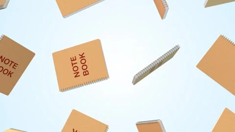 Notebooks Falling on a Light Blue Background. Notepad 3D Animation. 4K Stock Footage 302560492
