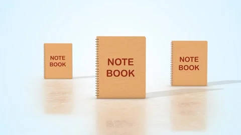 Notebooks on a Light Reflective Floor. Notepads 3D Animation. Writing Pads. 4K Stock Footage 302569352
